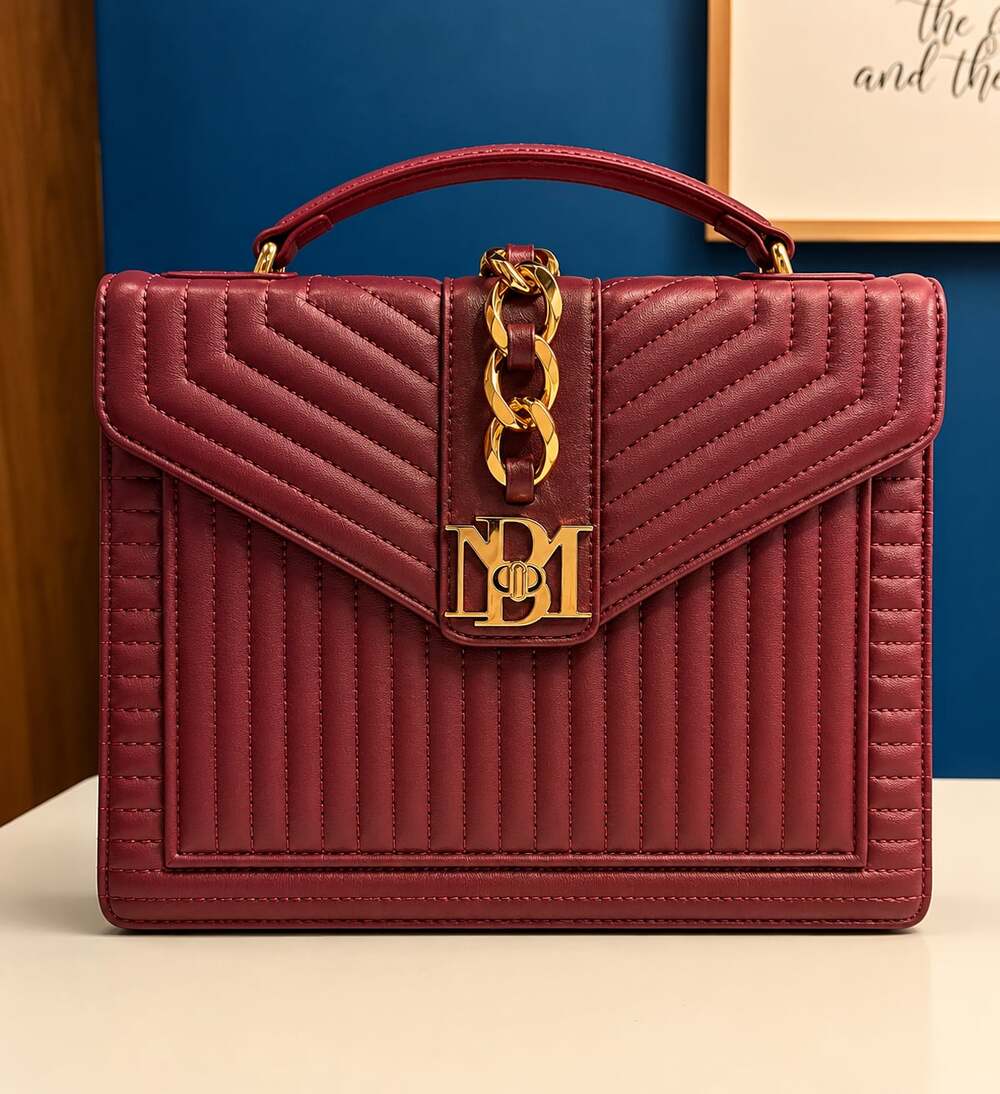 Badgley Mischka Quilted Vegan Leather Top Handle Crossbody Bag in Burgundy